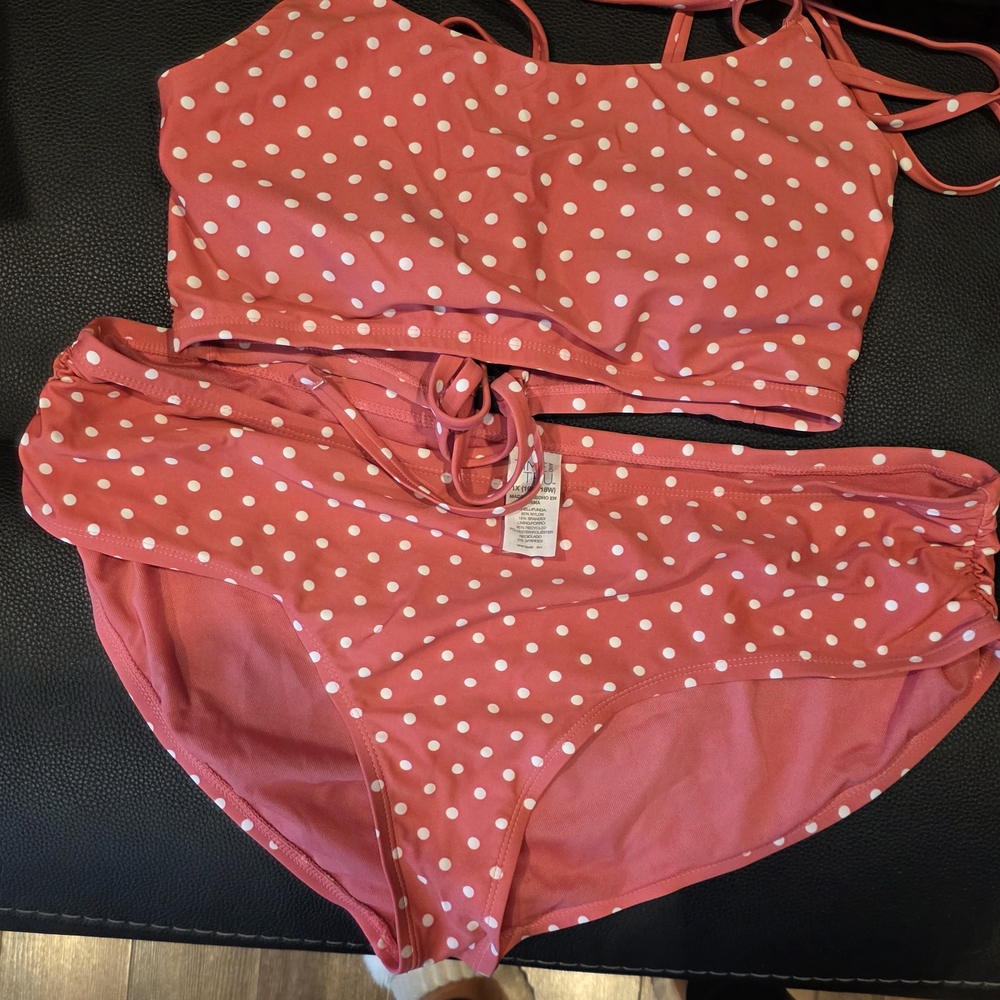 Time and Tru Coral Pink Polka Dot Bikini Set